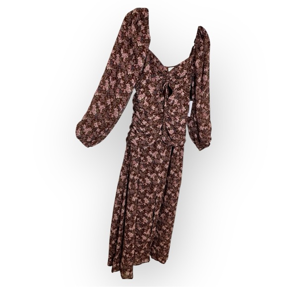 ASTR The Label Brown Floral Ruched Maxi Dress Puff Sleeve Romantic S NWT - Picture 4 of 11